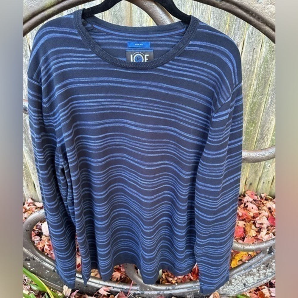 JOE Joseph Abboud Men’s Navy Space Dye‎ Stripe Slim Fit Sweater